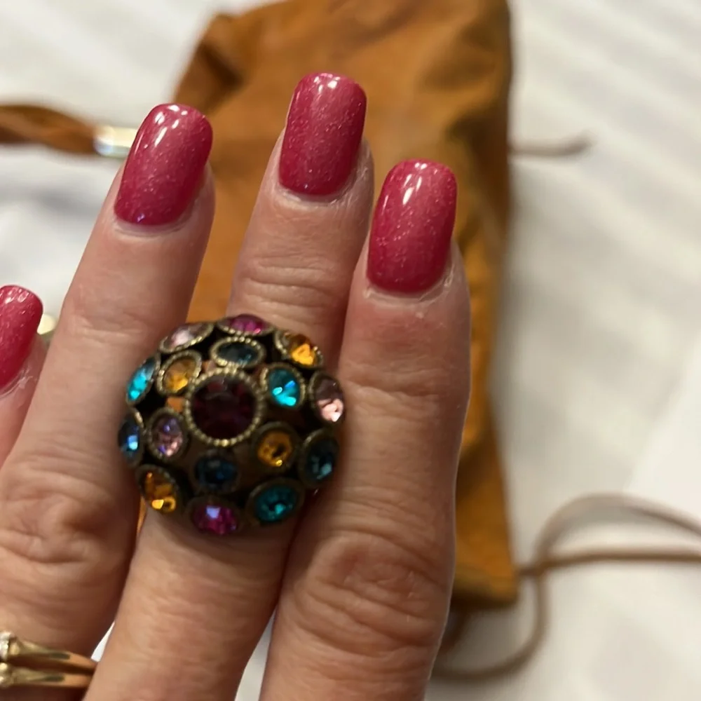 17 stones cluster multicolored statement or cocktail signed ring